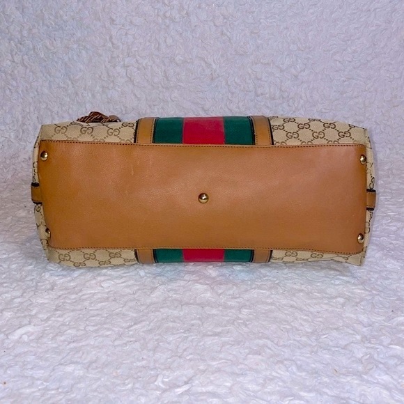 Gucci Rania Monogram GG Web Convertible Satchel Tote Crossbody Bag in Khaki - Picture 11 of 17